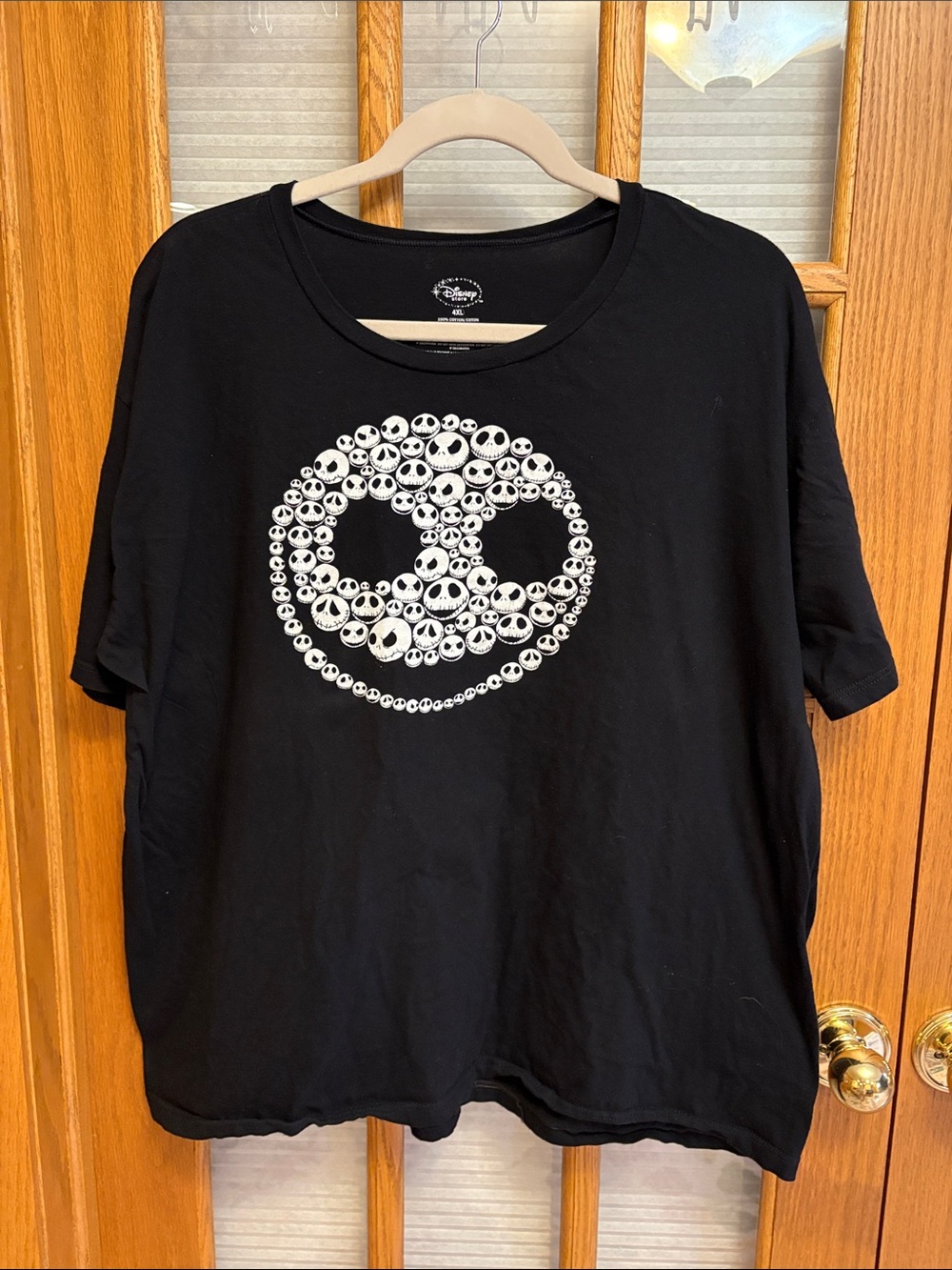EUC Disney Black Tee with White Jack Skellington Skull Cluster Graphic